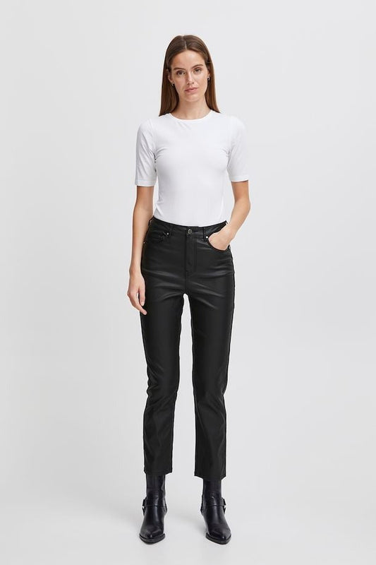 B Young Leather Look Trousers In Black