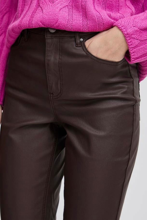 B Young Leather Look Trousers In Brown