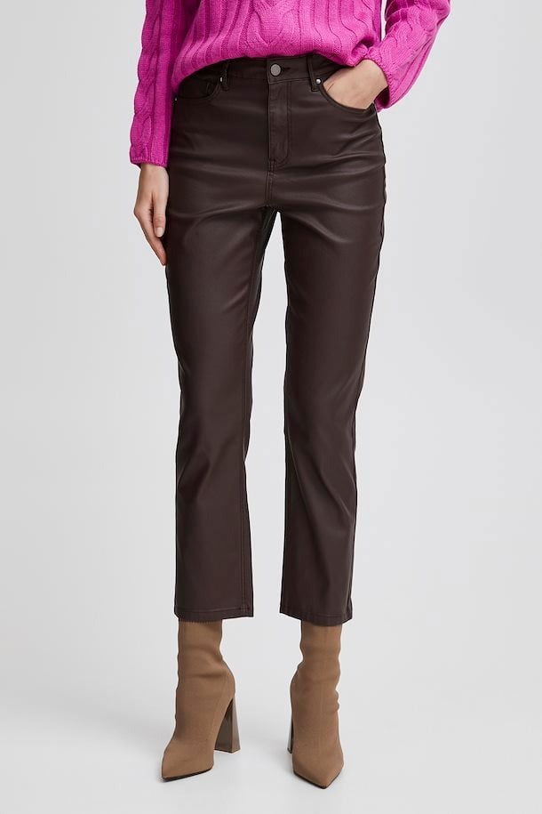 B Young Leather Look Trousers In Brown