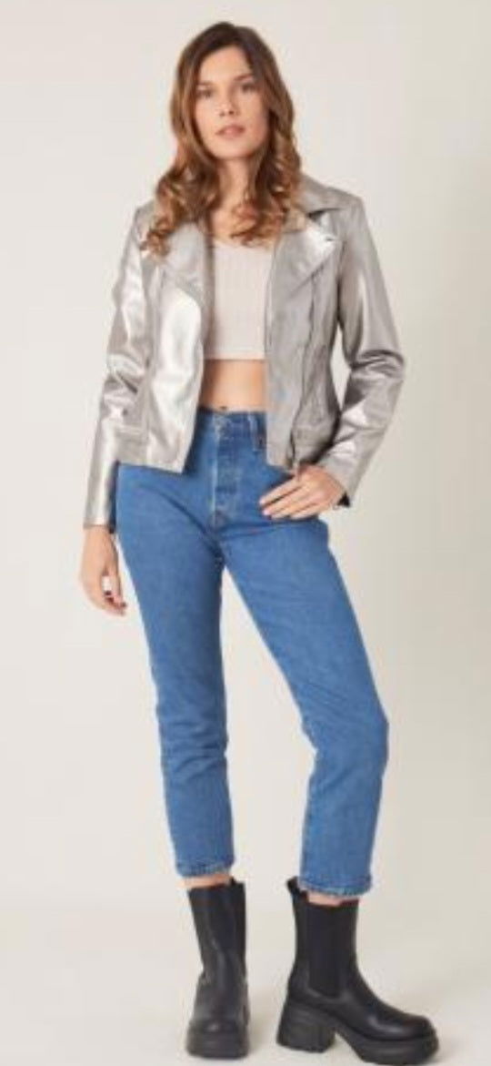 Carrie Silver Biker Jacket