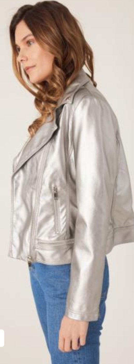 Carrie Silver Biker Jacket