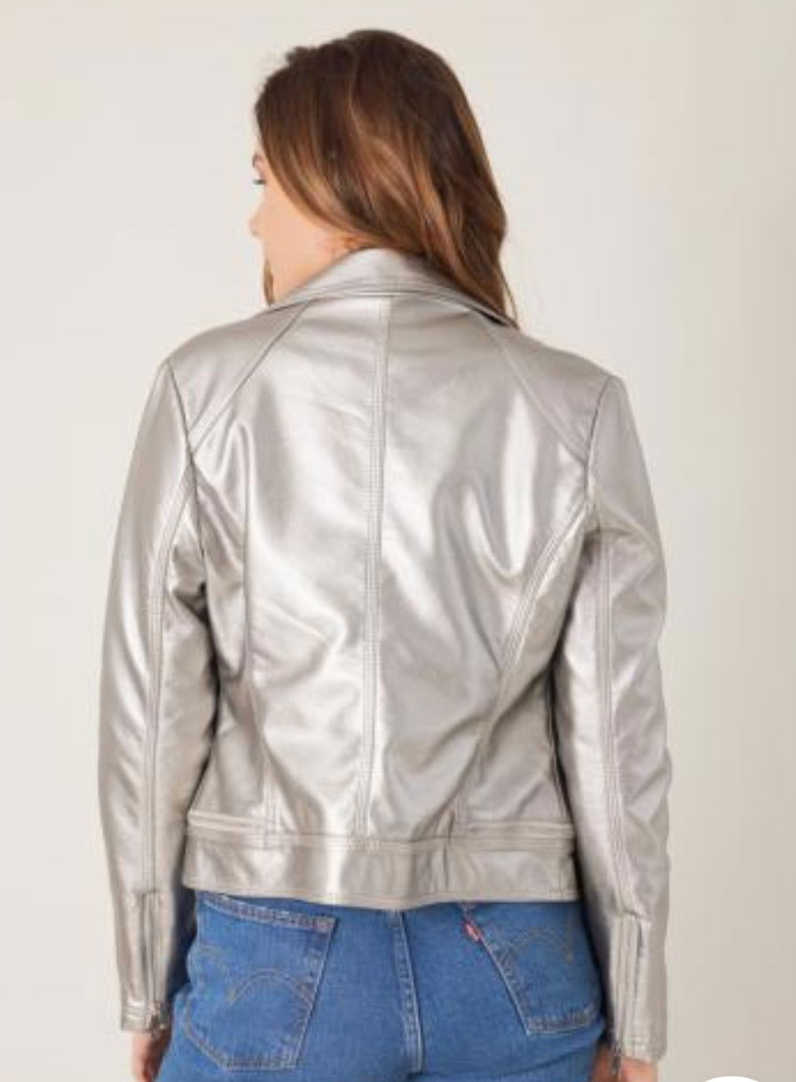 Carrie Silver Biker Jacket