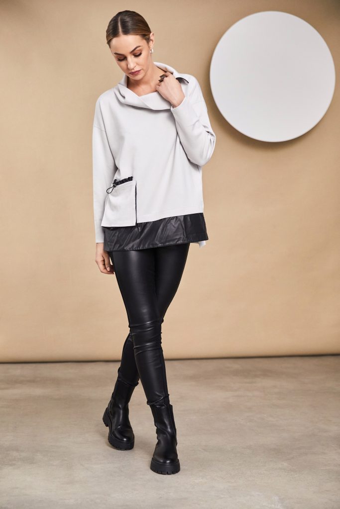 NAYA High Neck, Stone Contrast Hem Top