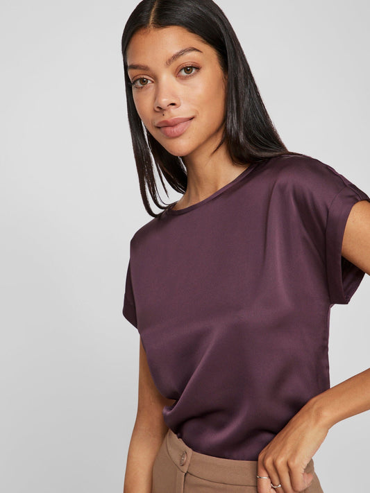 VIELLETTE S/S SATIN TOP Plum