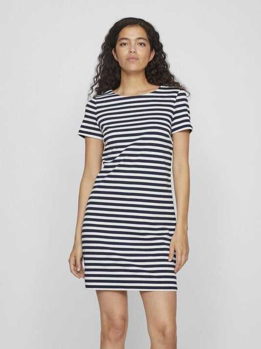 Vila Shirt Sleeve Striped Dress in Navy