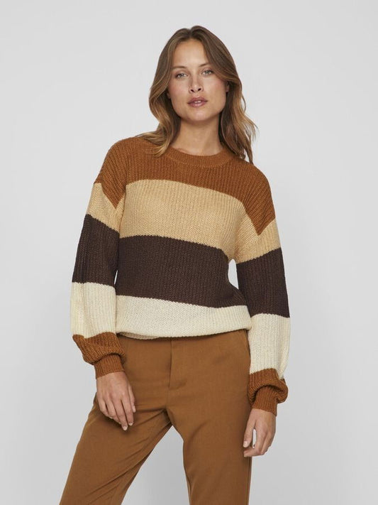 Vila Striped Knit in Coffee